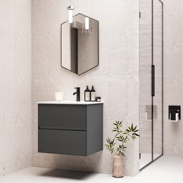 600mm Grey Wall Hung Vanity Unit with Basin - Roxbi