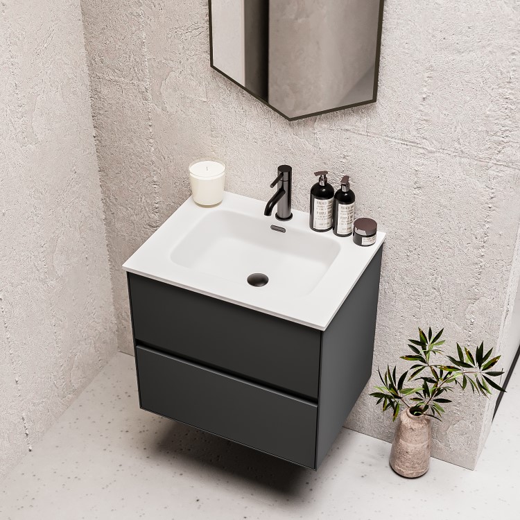 600mm Grey Wall Hung Vanity Unit with Basin - Roxbi