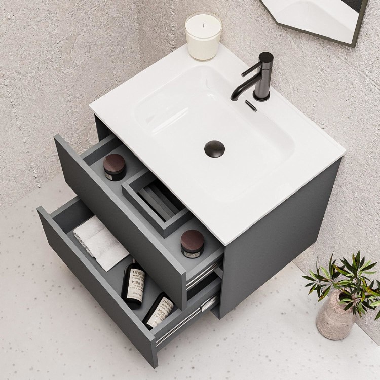 600mm Grey Wall Hung Vanity Unit with Basin - Roxbi