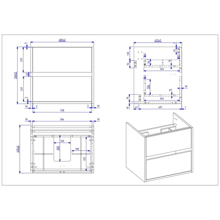 600mm Grey Wall Hung Vanity Unit with Basin - Roxbi