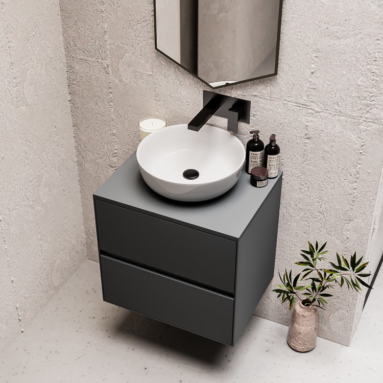 600mm Grey Wall Hung Countertop Vanity Unit with Basin - Roxbi