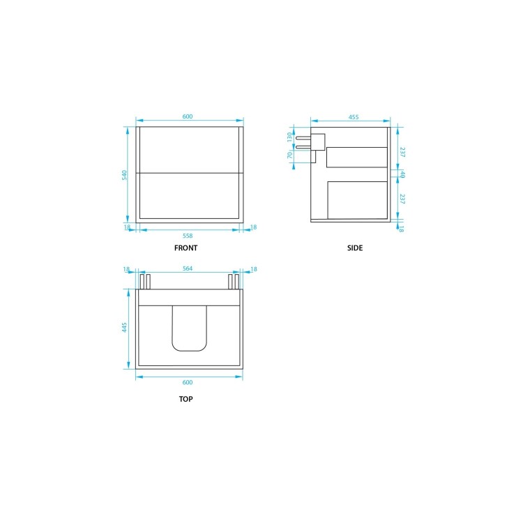 600mm Grey Wall Hung Countertop Vanity Unit with Basin - Roxbi