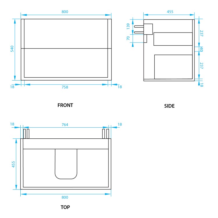 800mm Wood Effect Wall Hung Vanity Unit with Basin - Roxbi