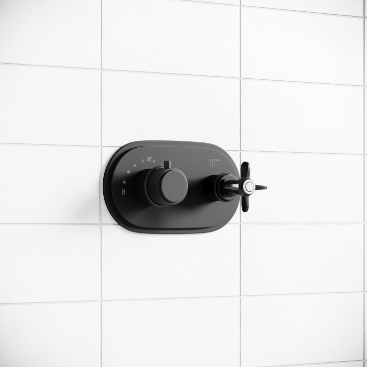 Black Single Outlet Thermostatic Mixer Shower Set with Hand Shower  - Camden