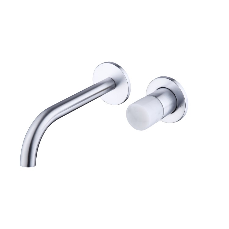 GRADE A1 - Wall Mounted Chrome Basin Mixer Tap with Marble Handle - Lorano