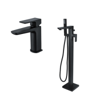 Zana Matt Black Basin Mixer Tap & Freestanding Bath Tap Pack