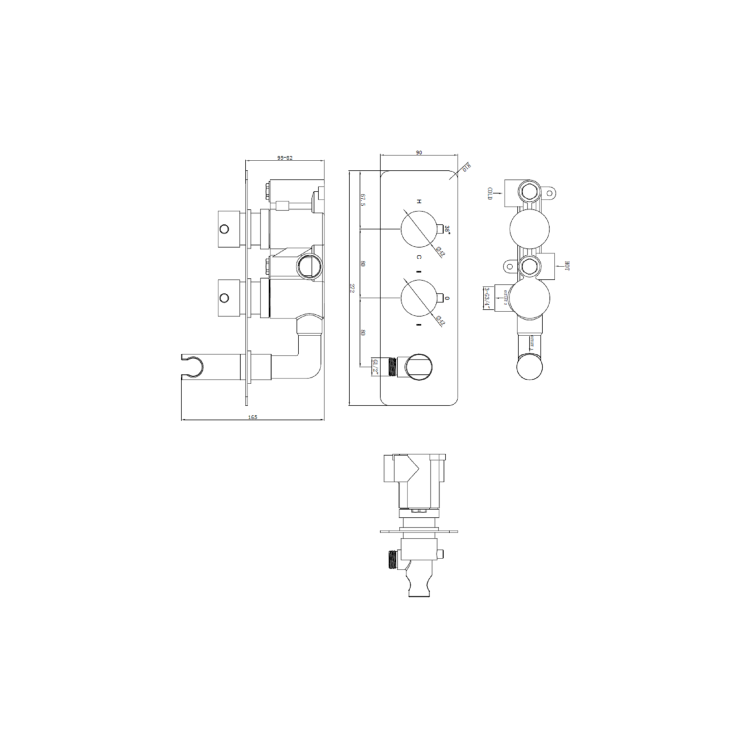 Chrome Dual Outlet Wall Mounted Thermostatic Mixer Shower Set with Hand Shower - Flow