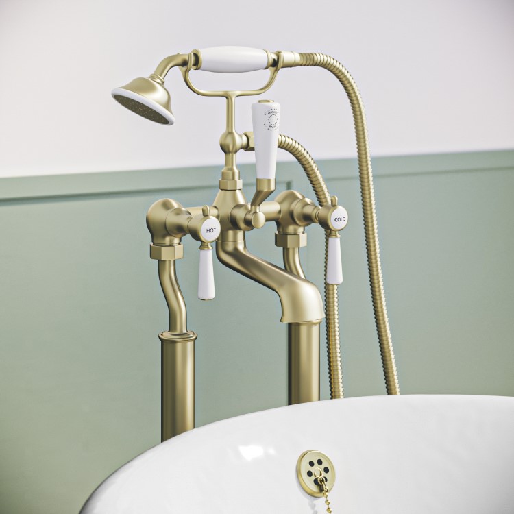 Gold Freestanding Bath Shower Mixer Tap - Helston