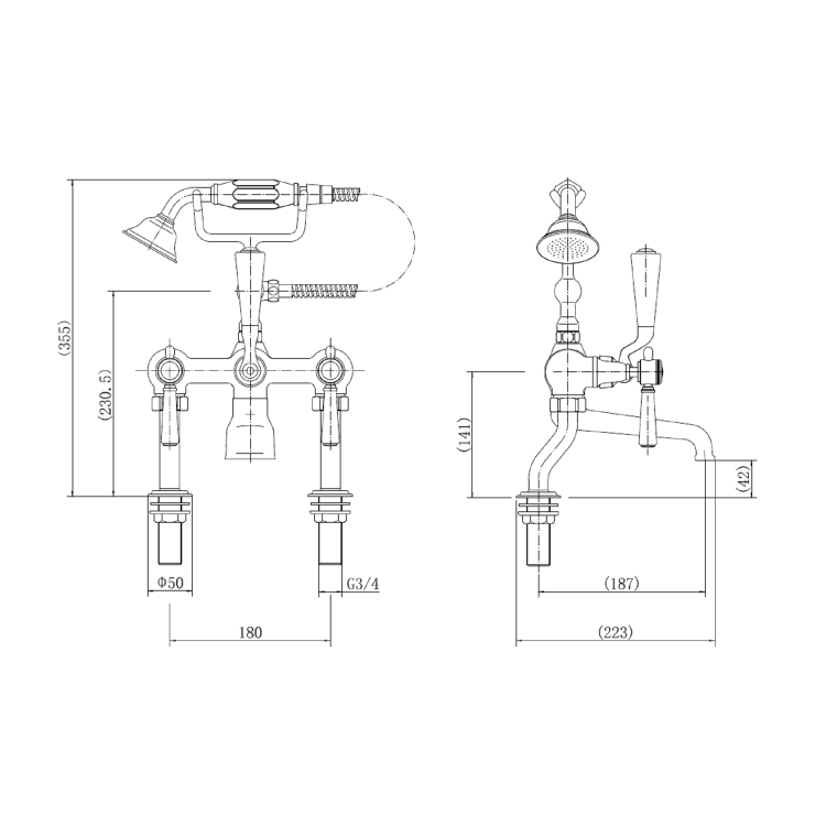 Black Bath Shower Mixer and Wall Mounted Basin Tap Set - Helston