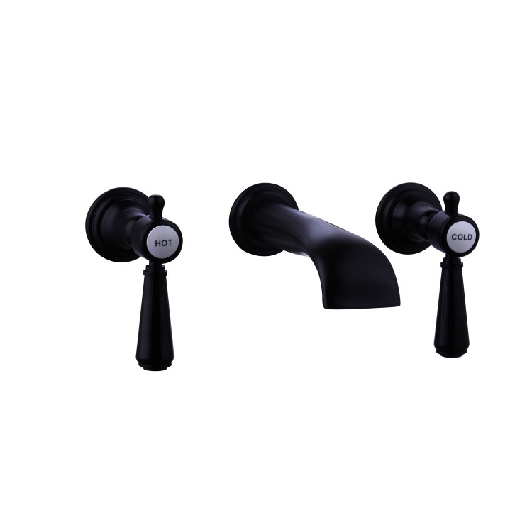 Black Bath Shower Mixer and Wall Mounted Basin Tap Set - Helston