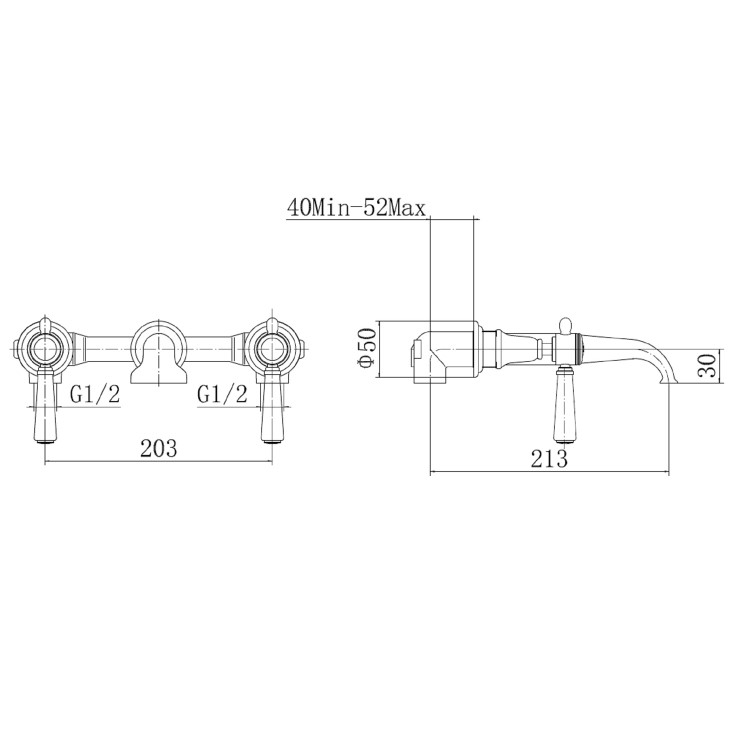 Black Bath Shower Mixer and Wall Mounted Basin Tap Set - Helston