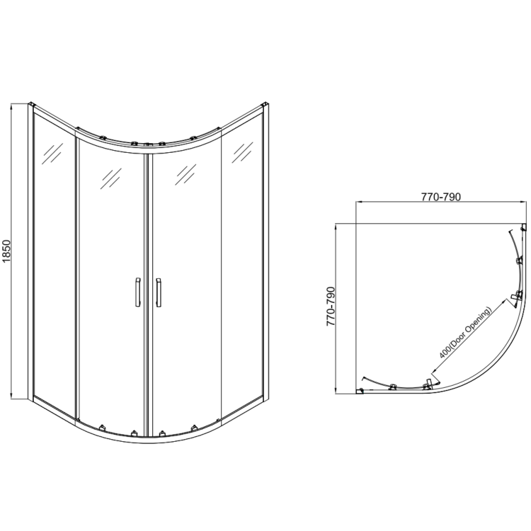 Chrome 4mm Glass Quadrant Shower Enclosure with Shower Tray 800mm  - Lyra