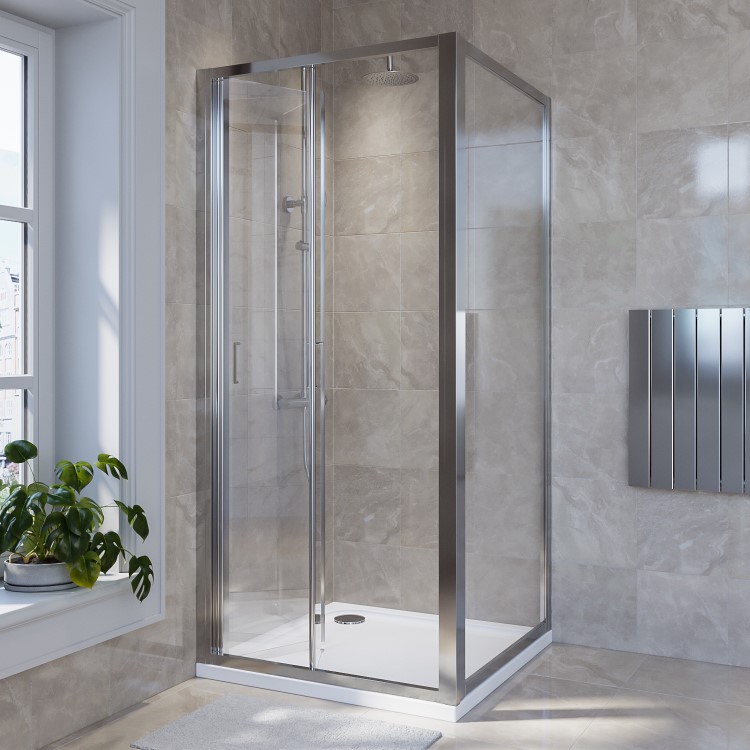 Chrome 4mm Glass Rectangular Bi-Fold Shower Enclosure 900x800mm - Lyra