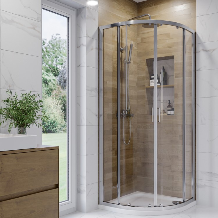 Chrome 6mm Glass Quadrant Shower Enclosure with Shower Tray 800mm - Carina