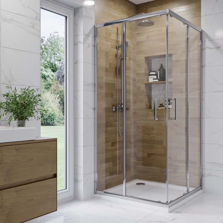 Chrome 6mm Glass Square Corner Entry Shower Enclosure with Shower Tray 900mm - Carina