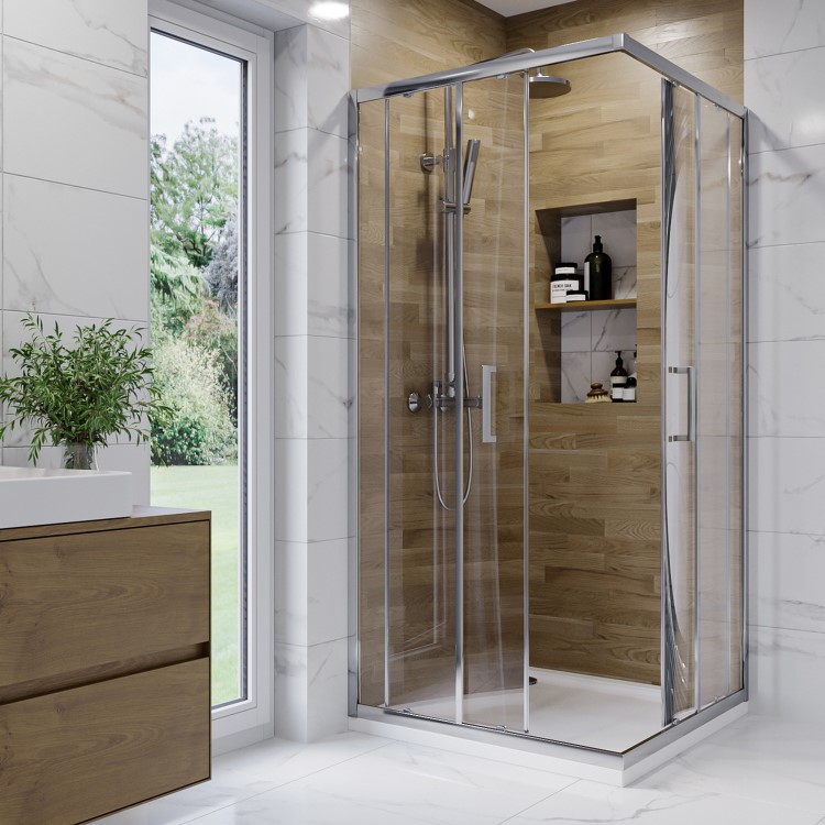 Chrome 6mm Glass Square Corner Entry Shower Enclosure with Shower Tray 900mm - Carina