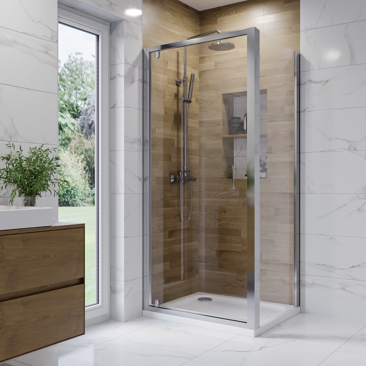 Chrome 6mm Glass Rectangular Hinged Shower Enclosure 800x760mm - Carina