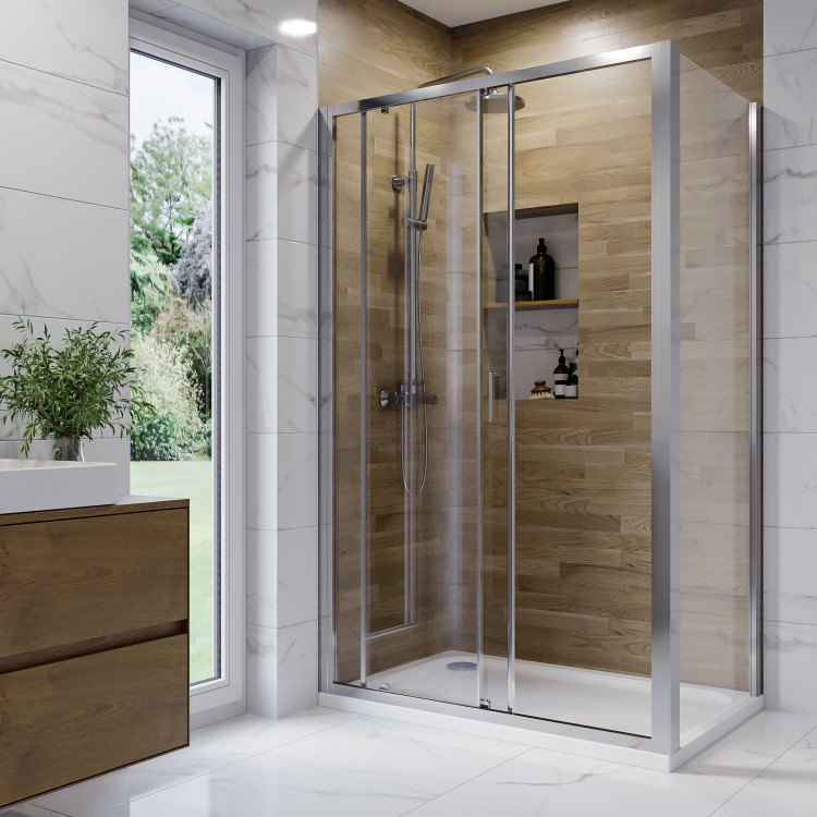 Chrome 6mm Glass Rectangular Sliding Shower Enclosure 1000x800mm - Carina