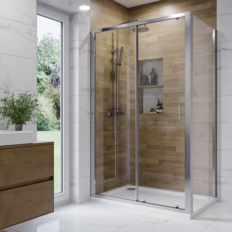 Chrome 6mm Glass Rectangular Sliding Shower Enclosure 1400x700mm - Carina