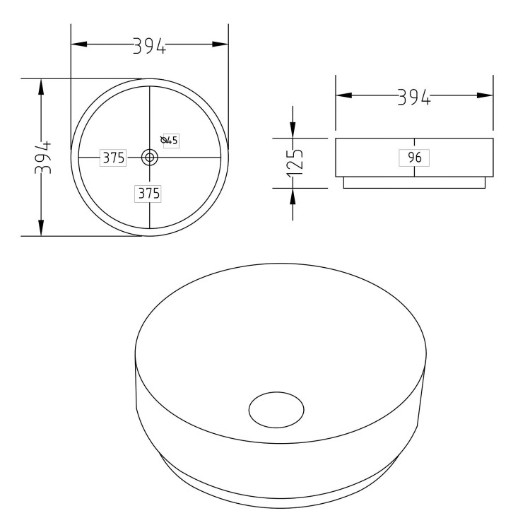 GRADE A1 - Marble Effect White Round Countertop Basin 390mm - Lorano