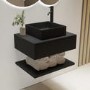 600mm Black Wall Hung Countertop Vanity Unit with Black Square Basin and Shelves - Lugo