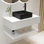 800mm White Wall Hung Countertop Vanity Unit with Black Square Basin and Shelf – Lugo