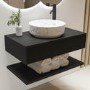 800mm Black Wall Hung Countertop Vanity Unit with White Marble Effect Basin and Shelves - Lugo