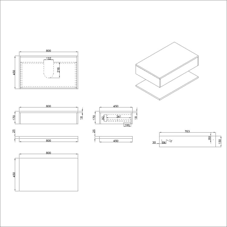 800mm Green Wall Hung Countertop Vanity Unit with Square Basin and Shelves - Lugo