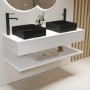 1200mm White Wall Hung Double Countertop Vanity Unit with Black Square Basin and Shelf – Lugo