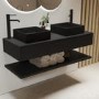 1200mm Black Wall Hung Double Countertop Vanity Unit with Square Black Basins and Shelf - Lugo