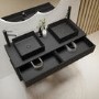 1200mm Black Wall Hung Double Countertop Vanity Unit with Square Black Basins and Shelf - Lugo