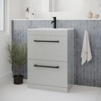 600mm Grey Freestanding Drawer Vanity Unit with Basin and Black Handle - Ashford