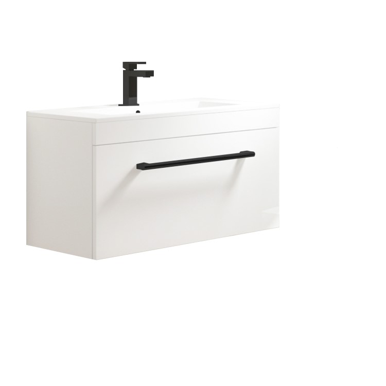 800mm White Wall Hung Vanity Unit with Basin and Black Handles - Ashford