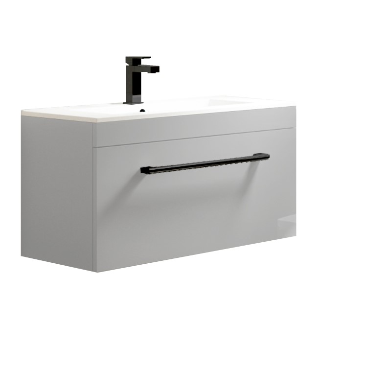 800mm Grey Wall Hung Vanity Unit with Basin and Black Handles - Ashford