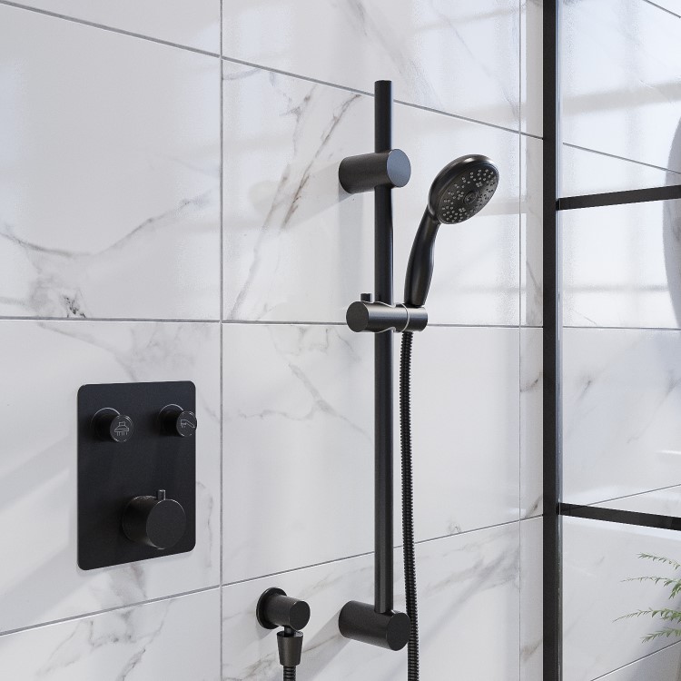 Black Dual Outlet Wall Mounted Thermostatic Mixer Shower Set with Hand Shower - Vance