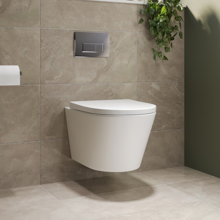 Wall Hung Toilet with Soft Close Seat Chrome Pneumatic Flush Plate 820mm Frame & Cistern - Newport