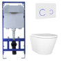 Wall Hung Toilet with Soft Close Seat White Glass Sensor Pneumatic Flush Plate 1170mm Frame & Cistern - Newport