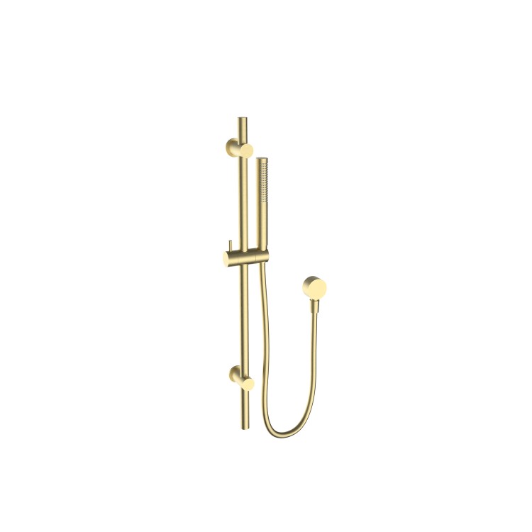 Brushed Brass Push Button Dual Outlet Wall Mounted Thermostatic Mixer Shower Set with Hand Shower - Vance