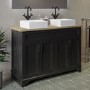 1200mm Black Freestanding Countertop Double Vanity Unit with White Square Basins - Camden