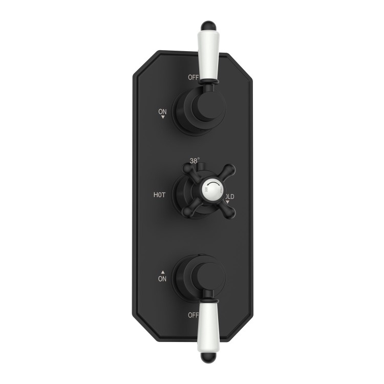 Black Traditional 2 Outlet Concealed Thermostatic Concealed Shower Valve with Triple Control - Cambridge