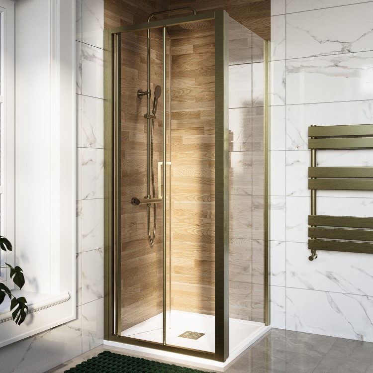 Brushed Brass 6mm Glass Square Bifold Shower Enclosure 800x800mm - Carina