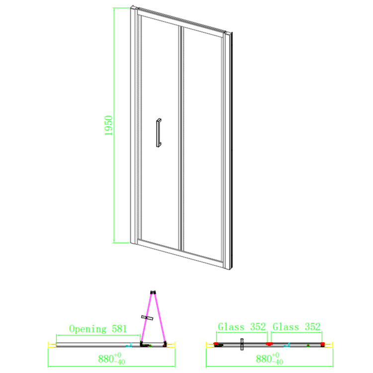 900mm Brushed Brass Bi-Fold Shower Door 6mm Glass - Carina