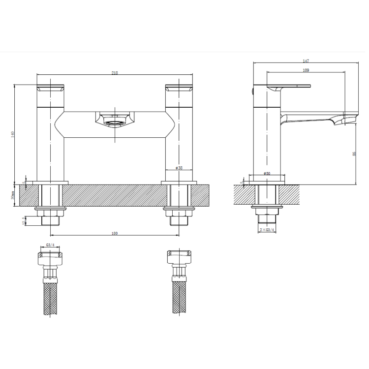 Black Bath and Basin Tap Set with Basin Waste - Como