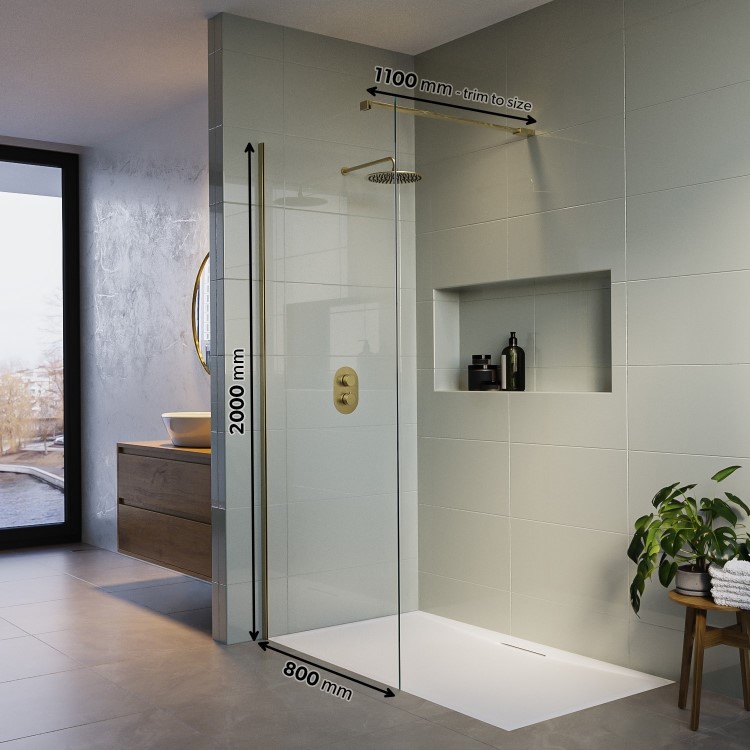 1400 x 800mm Brass Walk in Shower Enclosure Suite with Ashford Toilet and Basin