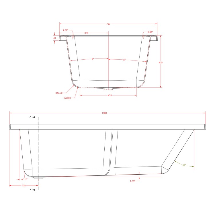 Single Ended Shower Bath with Front Panel & Chrome Bath Screen 1500 x 750mm - Cotswold