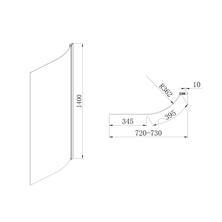 Freestanding Shower Bath Single Ended Left Hand Corner with Chrome Bath Screen 1600 x 780mm - Cove