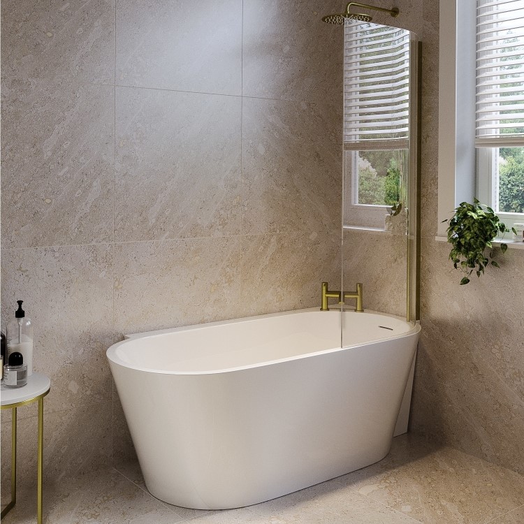 Freestanding Shower Bath Single Ended Right Hand Corner with Brass Bath Screen 1600 x 780mm - Cove