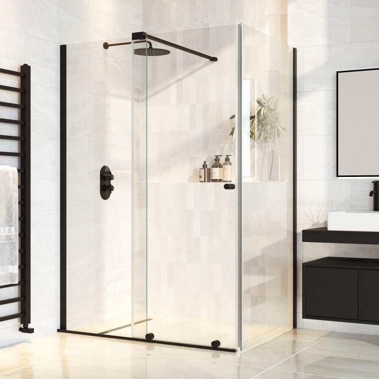 Black 8mm Glass Frameless Sliding Rectangular Shower Enclosure 1200x800mm - Denver