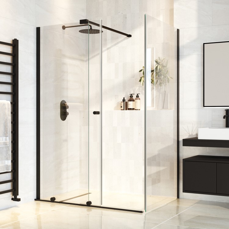 Black 8mm Glass Frameless Sliding Rectangular Shower Enclosure 1200x800mm - Denver