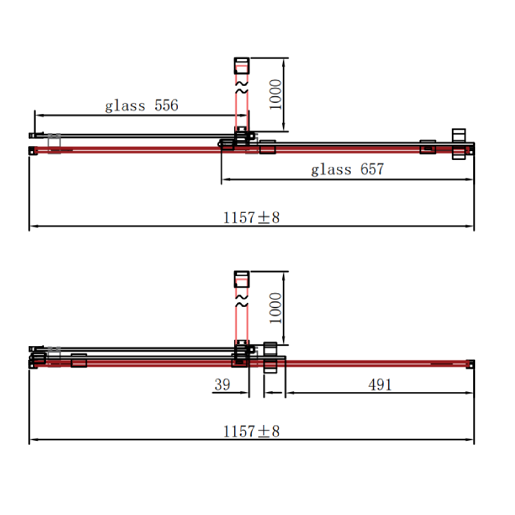 1200mm Brushed Brass Sliding Shower Door + Wall Support Bar 8mm Glass - Denver